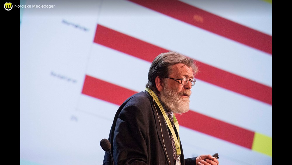 Frank Aarebrot (professor i samanliknande politikk) la også i år fram Medieundersøkelsen, som inkluderer spørsmål om journalistar sine politiske preferansar (Foto: Flickr.com/mediedager)